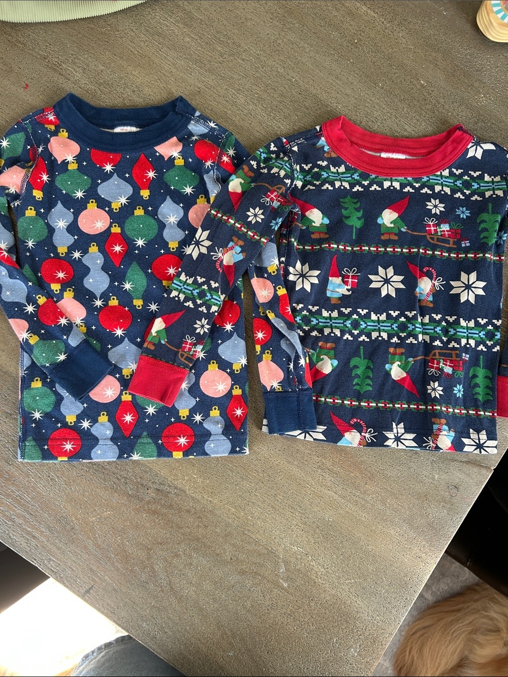 Hanna Andersson Navy Holiday Pajama Tops with Red Trim - Ornament & Elf Prints